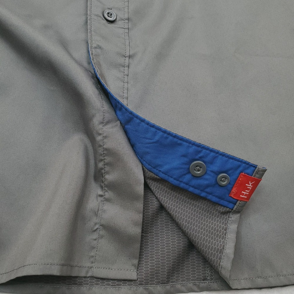 Huk Shirt Mens 2XL Gray Performance Fishing Short Sleeve Button Front Vented - Picture 3 of 6